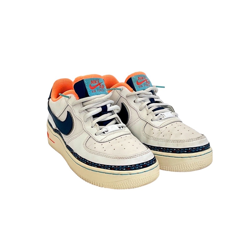 Nike Air Force 1 Low‎ Swoosh Chain White Navy Orange Youth Size 7Y Sneakers